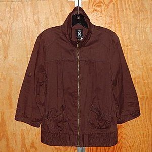 #1511 Miss Ashley Blazer by 26 international Size L brown roll up sleeve buttons